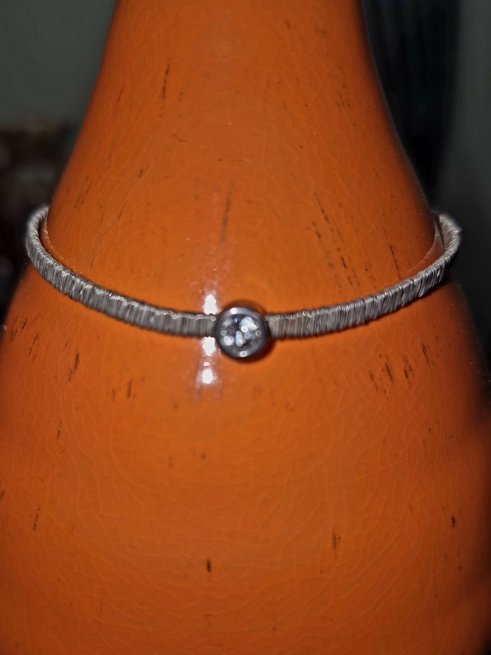 Delicate 925- Sterling Silver Wire Wrapped Bracelet with Clear Crystal Accent